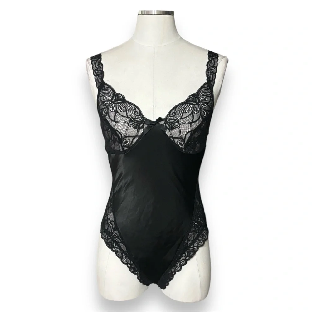 ST. MICHAEL Black Lace Bodysuit VINTAGE